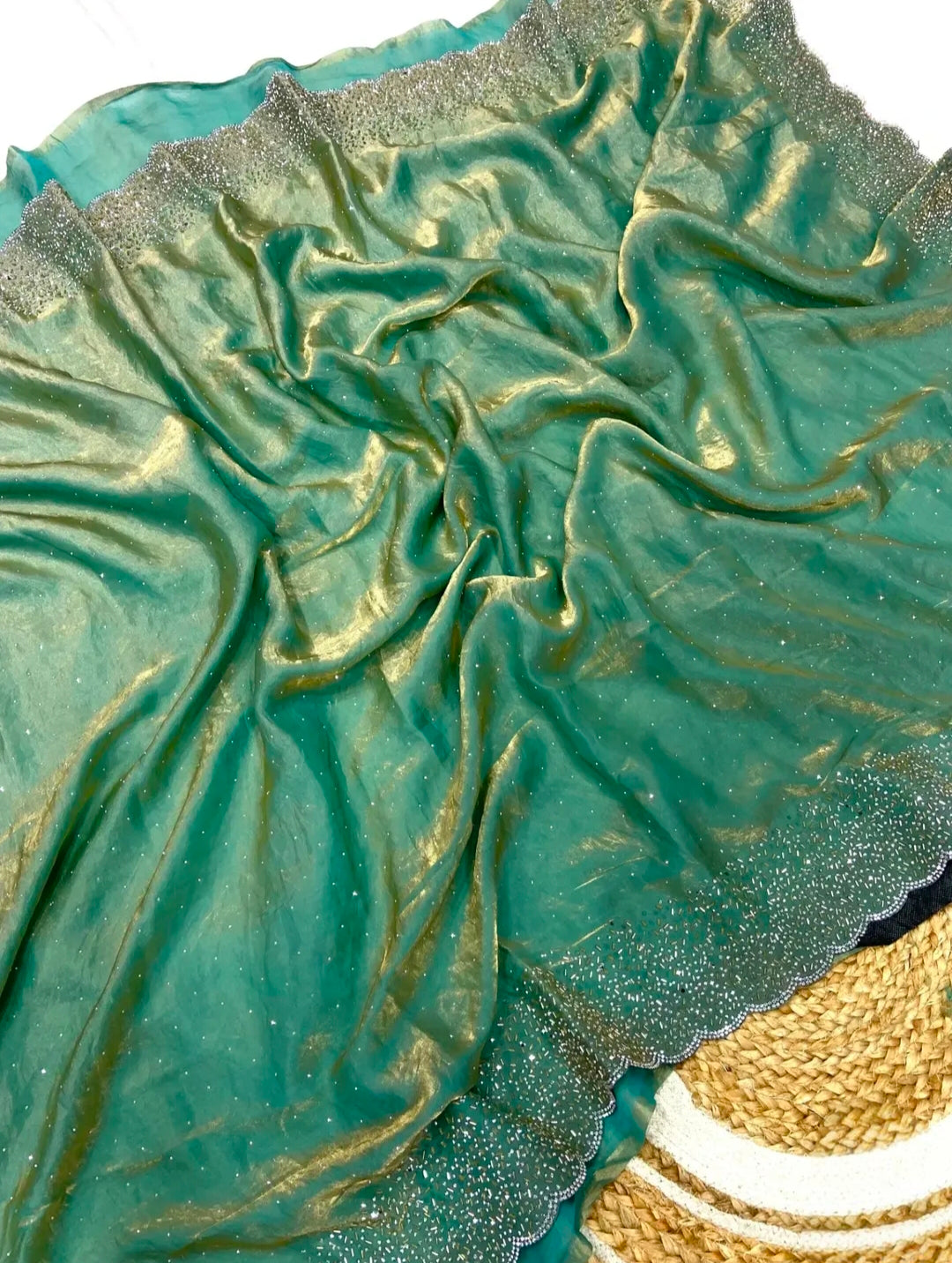 Premium Fandy Satin saree pure hand diamond work