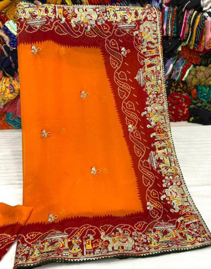 Georgette Pending Bhandhani Embroidery Work