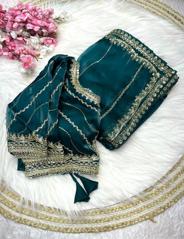 Pure zimmy choo fancy saree full stitch blouse