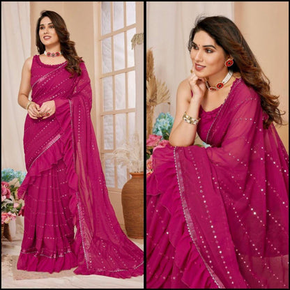 Georgette Silk With Ruffal And Foil Mirror Work*