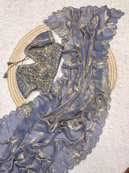 PURE SOFT FANDY SATTIN SILK  HAND WORK SAREE