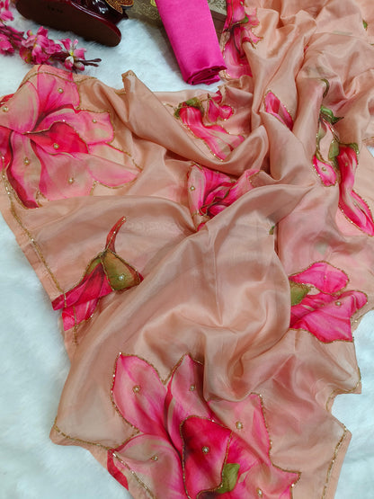 Trending floral handwork saree