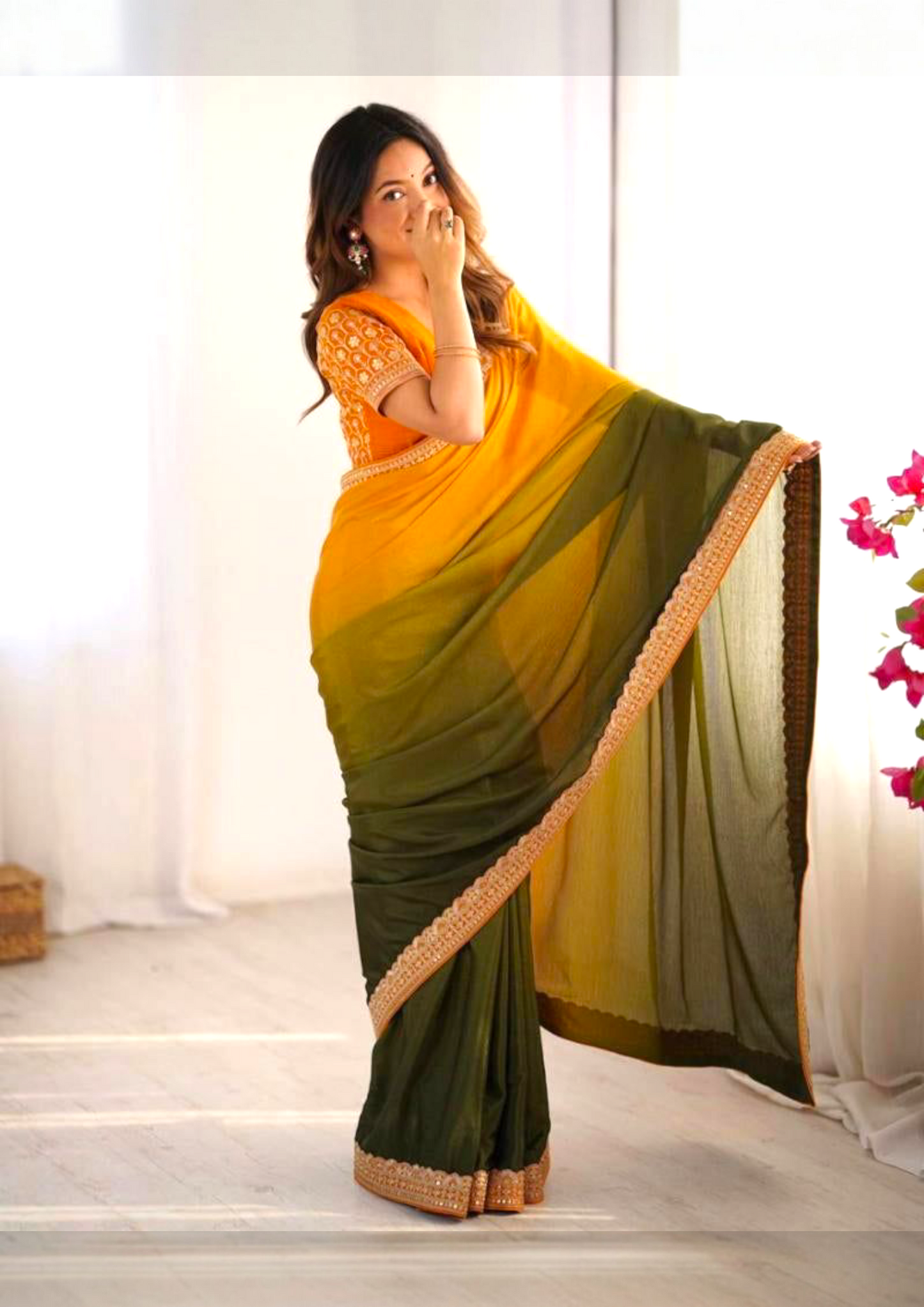 Chinon Silk two ton fancy saree